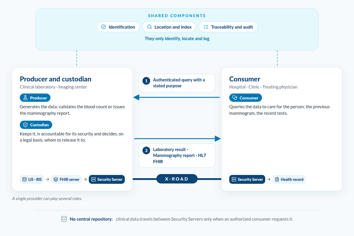 Federated model: producer, custodian and consumer exchange laboratory results and mammography reports over X-Road