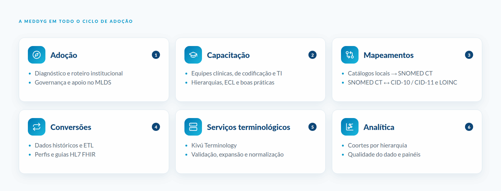 A Meddyg em todo o ciclo de adoção do SNOMED CT: adoção, capacitação, mapeamentos, conversões, serviços terminológicos e analítica